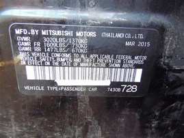 2015 MITSUBISHI MIRAGE ES BLACK 1.2 AT 203992